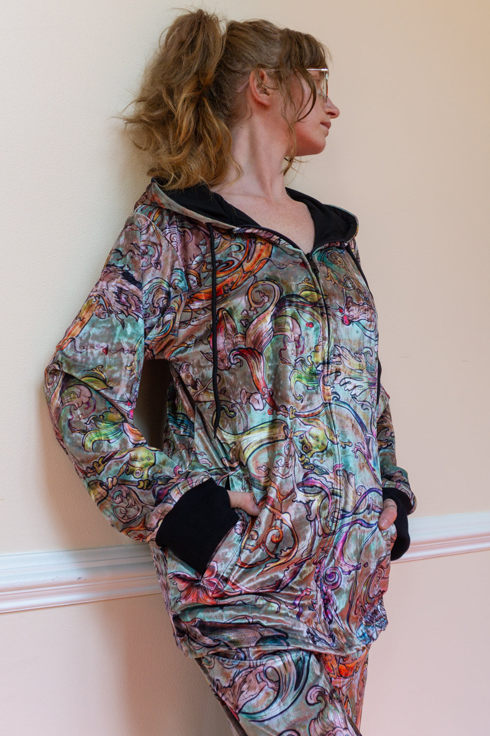 Kuhmali - Harmonious Combustion Crushed Velvet Zip Up Hoodie (LE